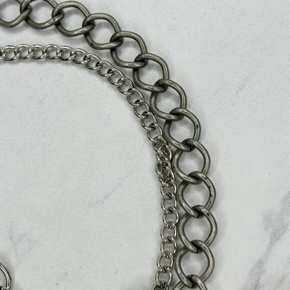 Pink Flower Rhinestone Silver Tone Metal Chain Link Belt Size Large L XL - Picture 9 of 12